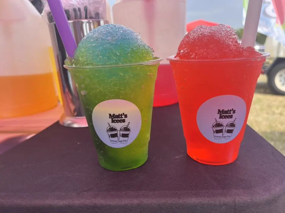 Matt's Icees signature green and red gourmet icees served at events near Whiteville NC